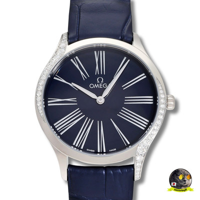 Omega De Ville Tresor blaues Zifferblatt Leder 36 mm Damenuhr 428.18.36.60.03...