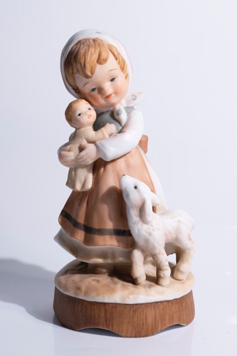 Vintage Enesco Music Box You Light Up My Life Little Girl Figurine 1980 Retired