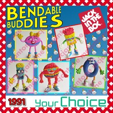 Jack in the Box 1991 BENDABLE BUDDIES Bendee FOOD Buddy Figure YOUR Toy CHOICE