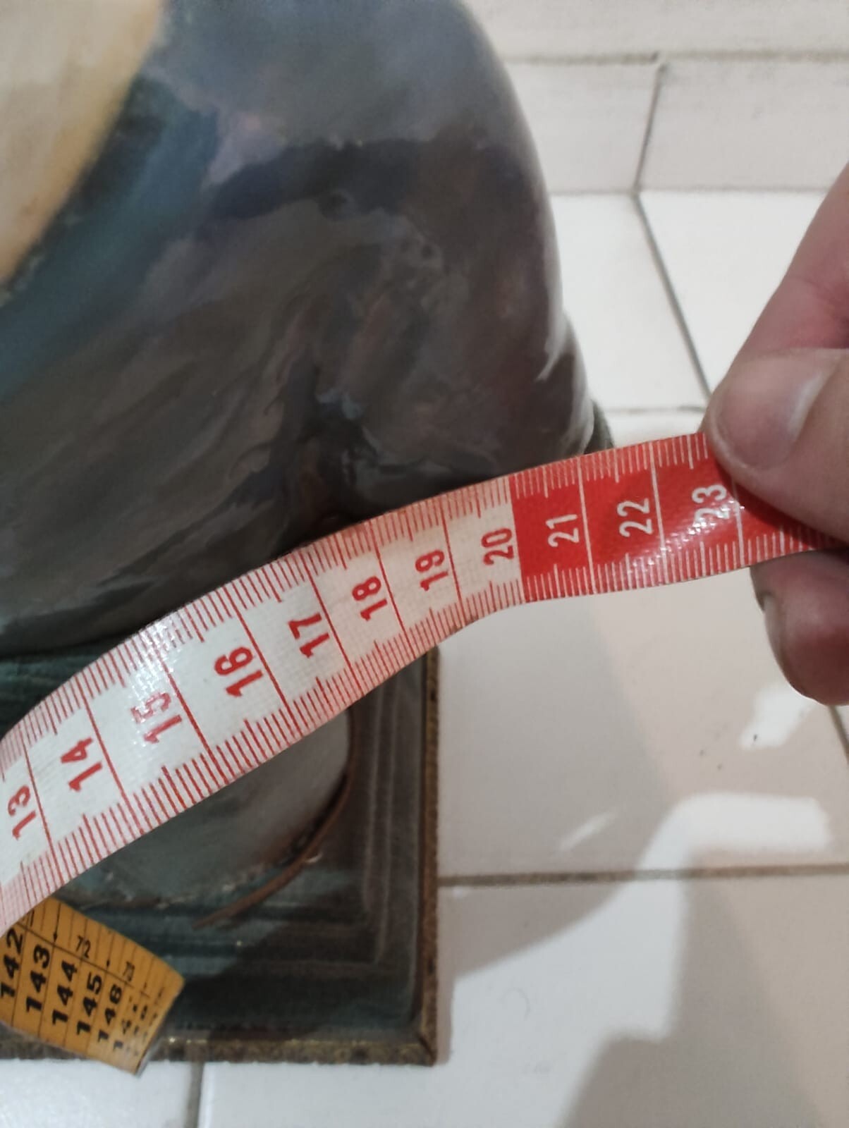 Ancient Roman bust of a pensive boy with lectern, illegible mark. Beautiful piec