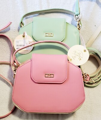 MATMAZEL ''Palmy'' Round Metal Buckle Hand & Shoulder Crossbody Bag- Pink & Green