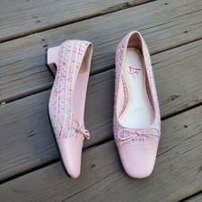 Vintage 90s y2k Square Cap Toe Chunky Heel Pink Tweed Granny Loafers 8 WIDE