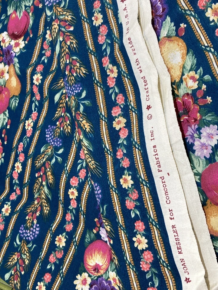 VTG Joan Kessler Concord Fabric Striped Grapes Apple Pear Flower Directional 29" - Image 3 of 3