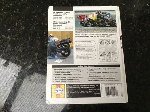 KAWASAKI ZX600 (ZZ-R600 & Ninja ZX-6) 90 to 1997 SERVICE REPAIR MANUAL BY HAYNES - Picture 6 of 6