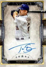 Travis Shaw autographed baseball card Brewers 2018 Topps Five Star #FSATS Thick