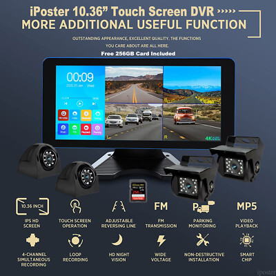 10.36''Touch Screen DVR Monitor Bluetooth Mp5 UBS 360 View Camera 256GB Package