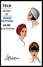 Vogue 7519 pattern Hat Turban Designer Halston Vintage Millinery
