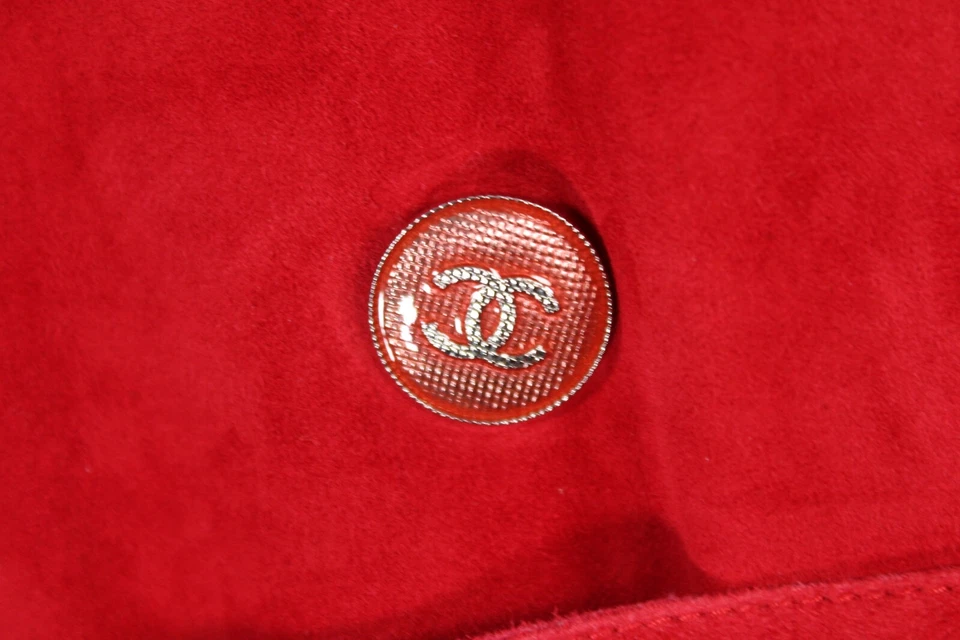 CHANEL 2022 22A Cherry Red Lambskin Suede Double Breasted Leather Trench Coat 40 - Image 3 of 4