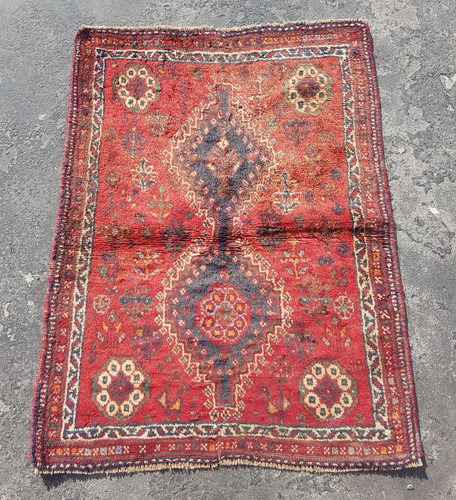 Vintage Hand Made Traditional Rug Oriental Wool Multicolor Carpet 106x80 cm