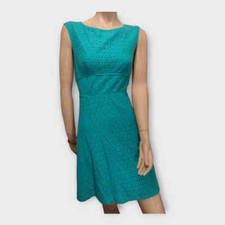 Ann Taylor Loft Dress Women's 2 Teal Green Eyelet Lace Sleeveless Summer Casual