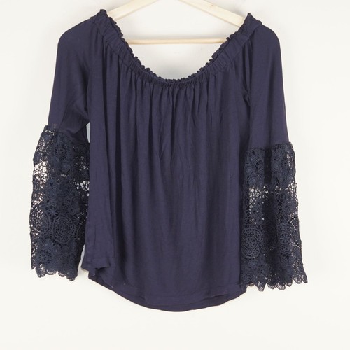 Prenda para mujer Ann Taylor Loft azul marino con mangas de encaje al hombro S - Imagen 2 de 5