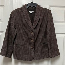 Dressbarn Brown Button Blazer with Notched Lapels and Tailored Fit Size Large