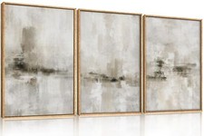 Abstract Neutral Textured Framed Canvas Wall Art Set, Modern Beige Wall Decor...