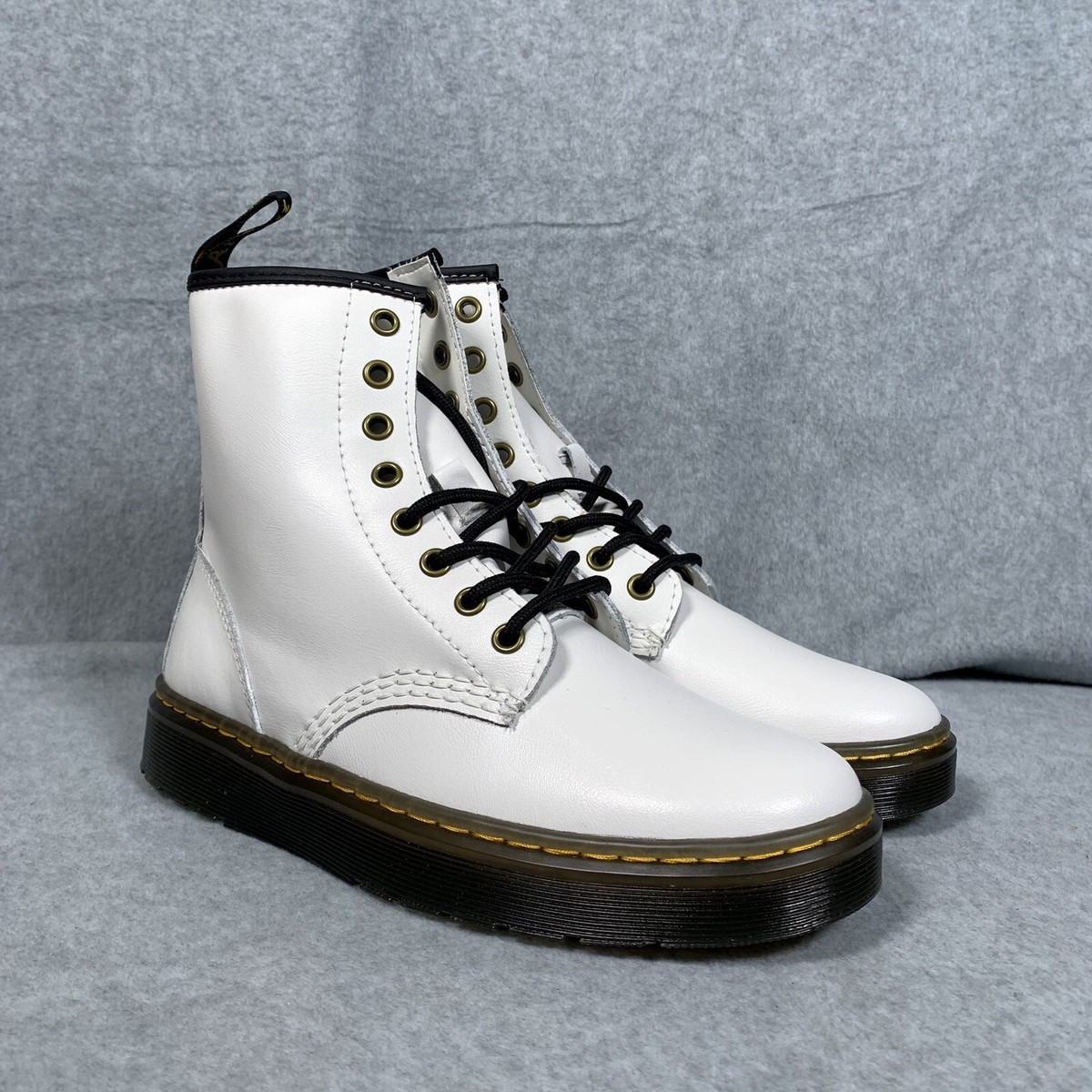 Dr. Doc Martens Zavala Leather Air Wair White/Black Combat 