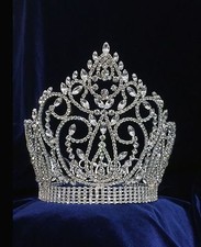 Crystal Rhinestones 5 Row At Bottom With Silver Plated. Round Crown. 7" Height.