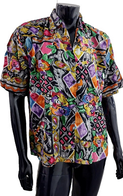 Vintage Rayon Shirt XL NEW 1980S Funky Tribal Boxy NEW WAVE UNISEX POP ART ZERO