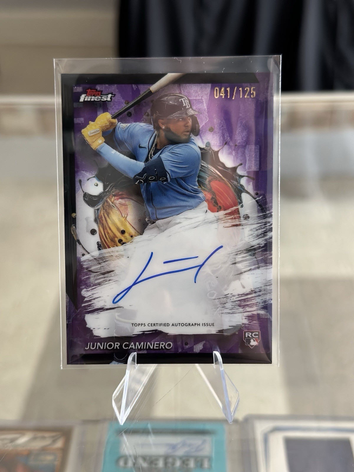2024 Topps Finest Junior Caminero Rookie Auto Purple Refractor  /125 Rays