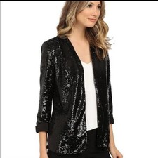 Sam Edelman Black All Over Sequin Open Front Career Office Blazer Jacket XS