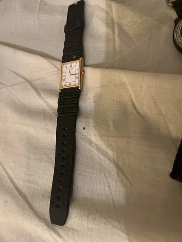 Vintage SEIKO Roman White Quartz Men's Watch Black Band 709