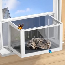 Cat Window Box Catio, Outdoor Indoor Cat Enclosure with Clear Panels, Mesh Si...
