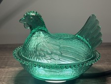 HTF Vintage Indiana Glass Evergreen Hen On Nest 7