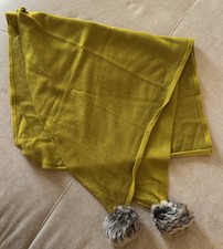 Mud Pie Green Wrap Scarf Faux Fur Balls One Size Women 20x85