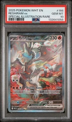 RESHIRAM EX 166/086 WHT EN-WHITE FLARE SPECIAL ILLUSTRATION RARE  PSA 10 🔥