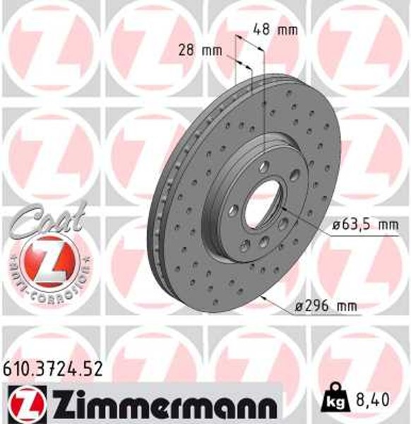 2X Bremsscheibe Sport Z Zimmermann 610.3724.52 FüR S90 225 Volvo V60 V90 2 234 3-image