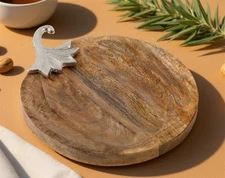 Wooden Pumpkin Tray with Aluminum Stem 14"L