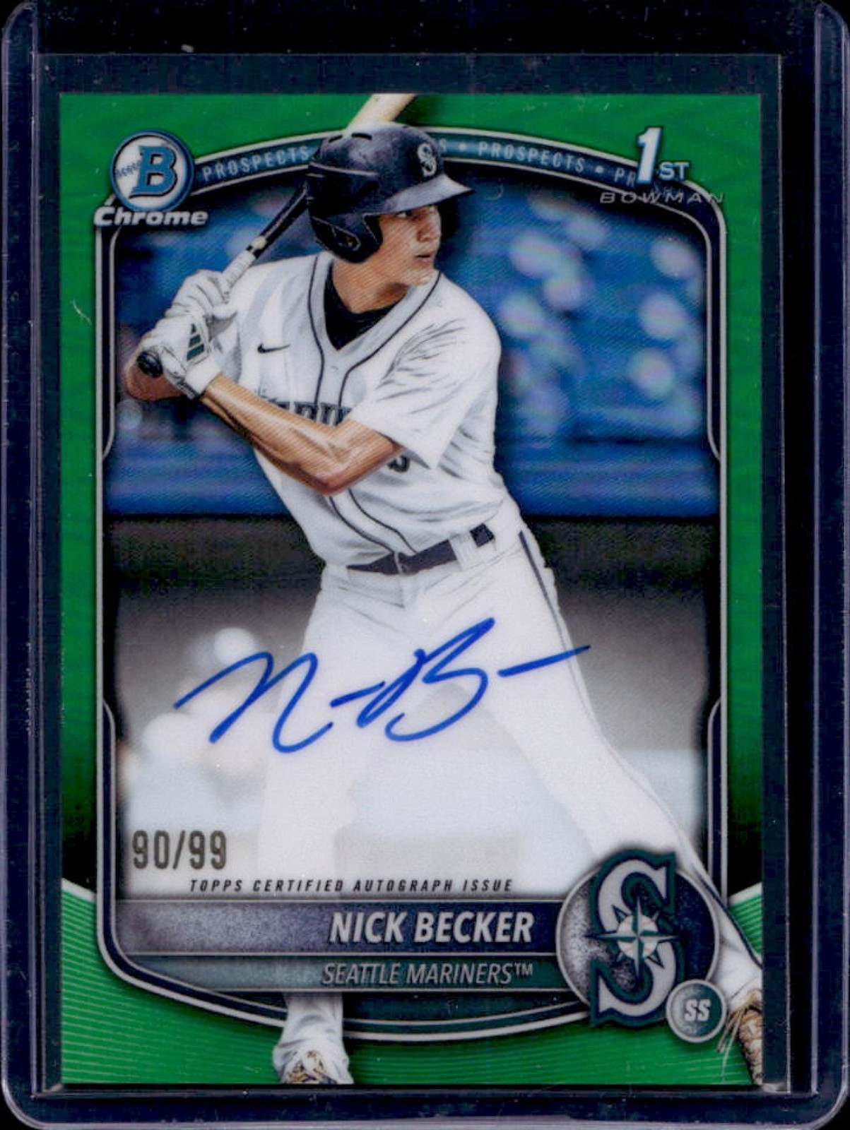 2025 Bowman Draft Nick Becker Chrome Auto Green Refractor 1st #/99 Mariners