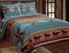 Queen 6pc Western Comforter Set With Running Horses
