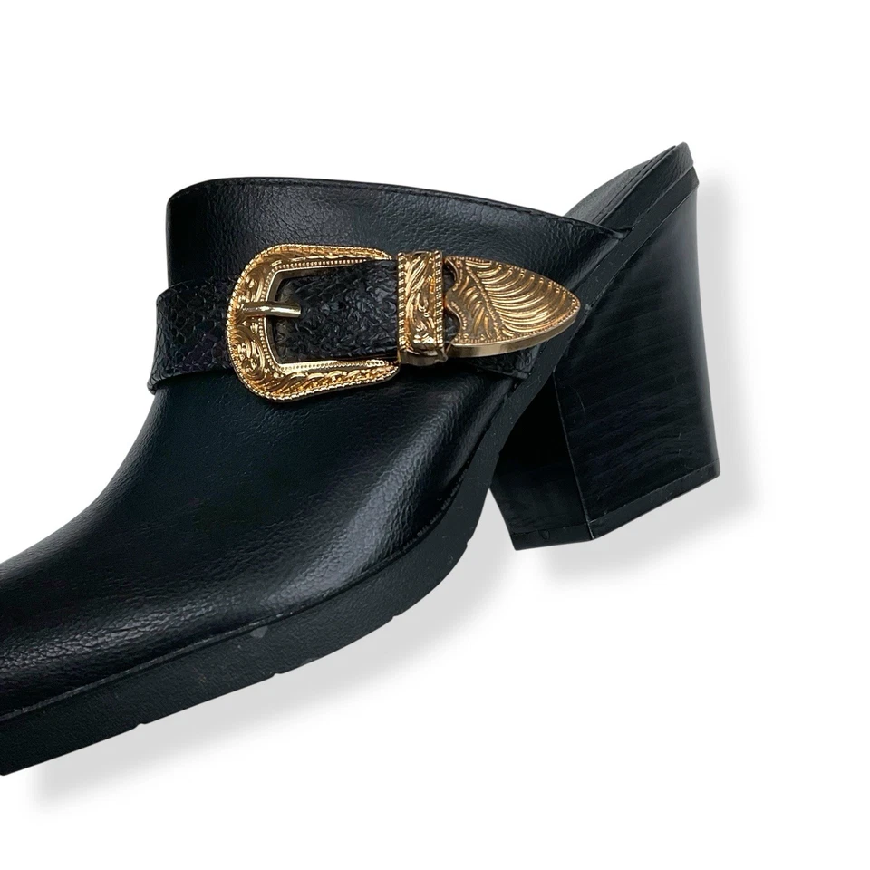 Forever Bootie Mujer 6.5M Negro Punta Hebilla Espalda Abierta Sin Cordones Western Foto 3 de 4