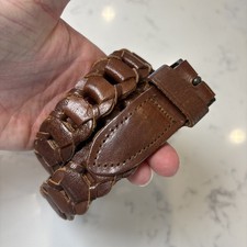 VTG Women  s Circle Link Leather Belt 1 Inch Wide Brown 36  Boho Peasant Classic