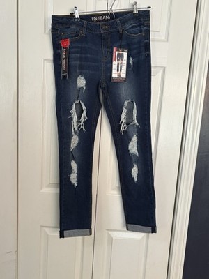 En Jean ENJEAN Juniors Size 13 Mid Rise Stretchy Distressed Blue Denim Jeans