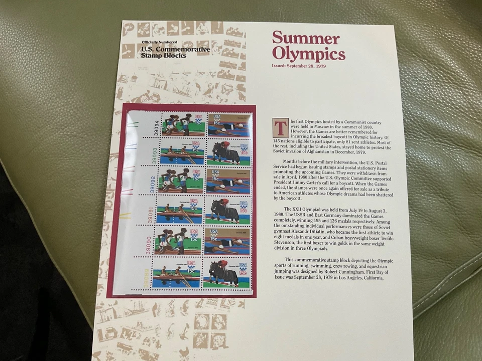 US Stamp Scott #1791-1794, 15c, Summer Olympic stamps, plate block of 12, MNH - Image 2 of 2