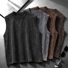 Men's Washed Sleeveless Tank Top 230G Heavyweight 100 Cotton Vintage Oversized