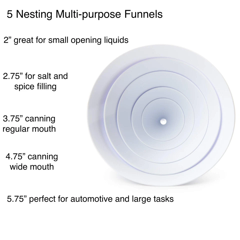 Funil de plástico para todos os fins, conjunto de 5, branco, mini, pequeno, médio, grande - Imagem 2 de 4