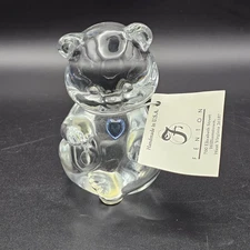 Vintage Fenton Art Glass Bear Figurine Blue Heart March Birthstone 3.5"