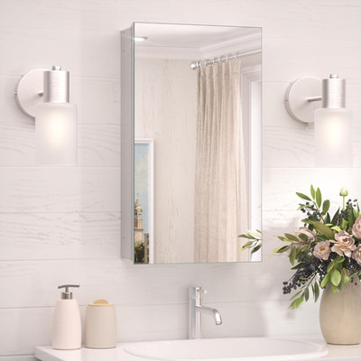 14X24 Bathroom Mirror with Storage Tempered, Aluminum Silver Recessed Medicine C