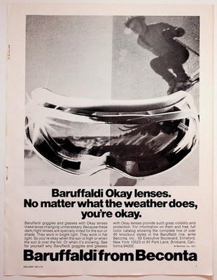 Baruffaldi Ski Goggles Ad Vintage 1971 Magazine Print Eyewear Beconta Okay