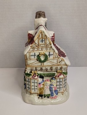 Fitz & Floyd Christmas Village House - FF  1988 - Small Cookie Jar W/ Lid Decor