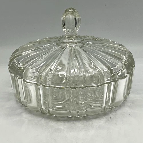 Vintage Anchor Hocking OLD CAFE Clear Pattern Candy Dish with Lid MCM 6 1/2"