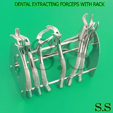 SET OF 6 STAINLESS STEEL DENTAL EXTRACTING EXTRACTION FORCEPS -WITH RACK DN-517