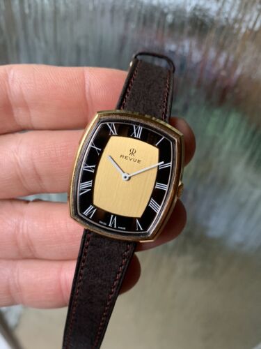 Bellissimo Orologio da Uomo Vintage Revue Placcata Carica A Mano 31x36,3 mm Made in Svizzera - Foto 3 di 12