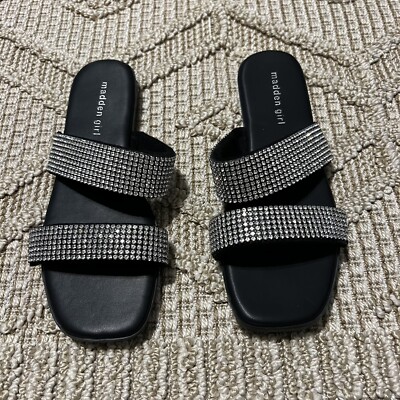 Madden Girl Sparkle Rhinestone Slides Sandals Women Sz Slip On