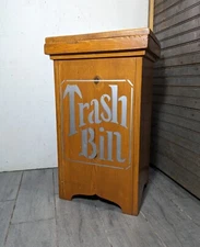 Vintage Rustic Farmhouse Wood Trash Can Bin Storage Box with Lid Primitive C28