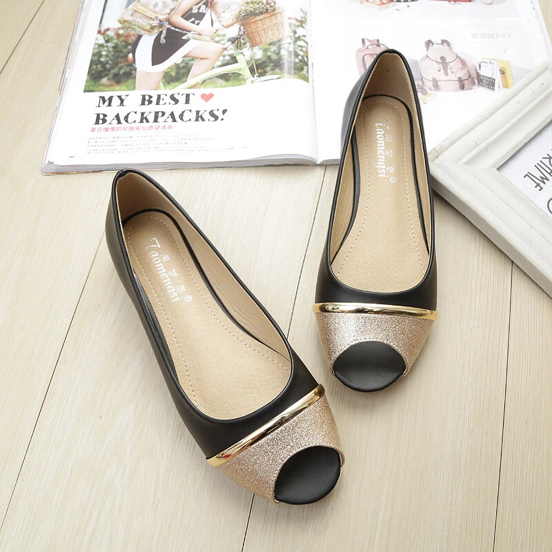 Ladies peep sale toe flat shoes