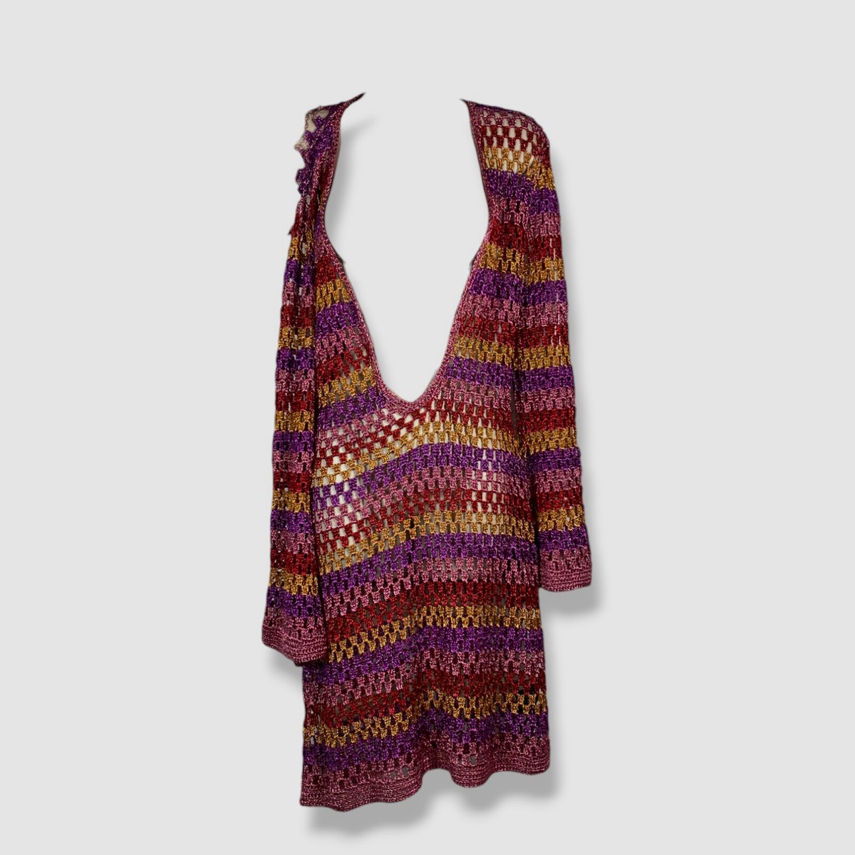 Dodo Bar Or Women's Red Crochet Stripe V-Neck Long Sleeve Ria Dress Size 42