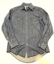 Wrangler Long Sleeve blue denim shirt White Snap closure  two pockets Men's M