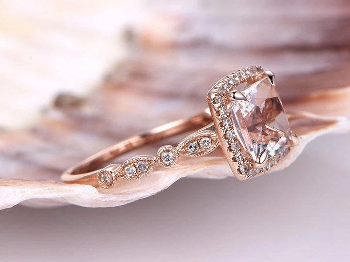 1.4ct Lab-Created Peach Morganite Halo Engagement Ring 14k Rose Gold Plated - Image 3 of 4